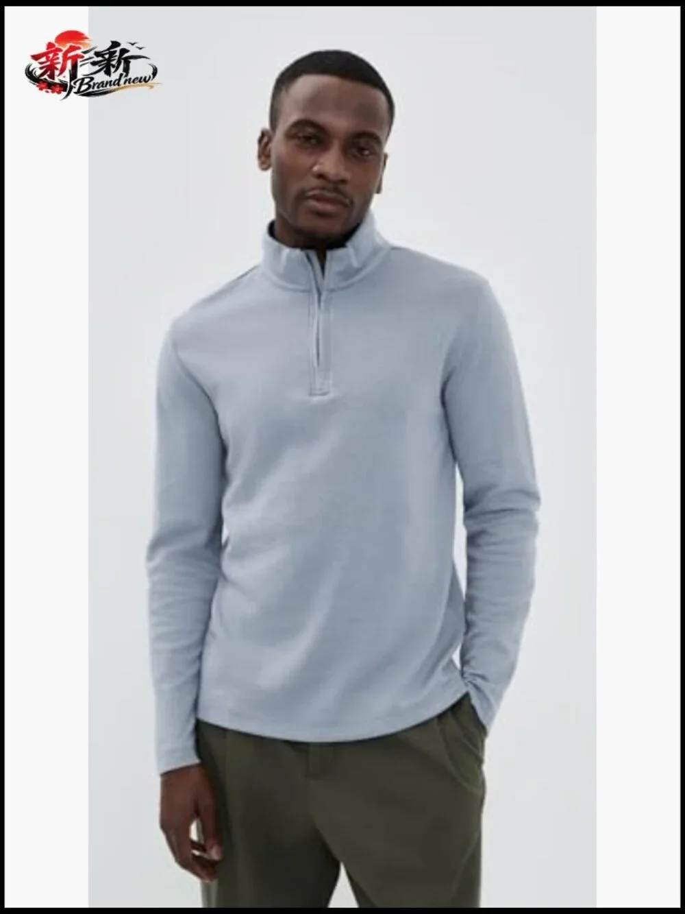 Cotton Blend Double Quarter Zip Pullover Sweater Long Sleeve Zip Neck